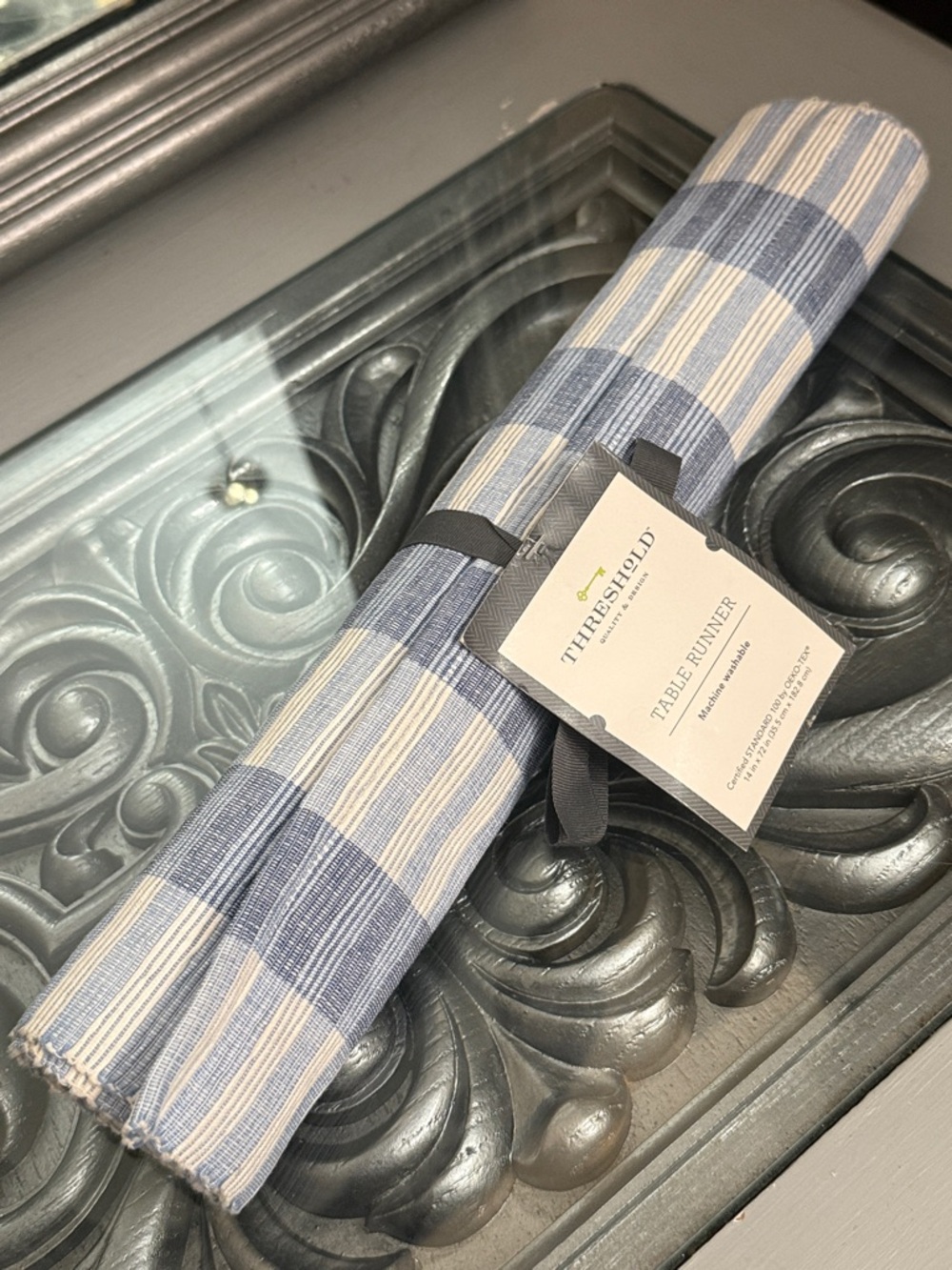 Threshold 14” x 72” Blue and White Striped Table Runner